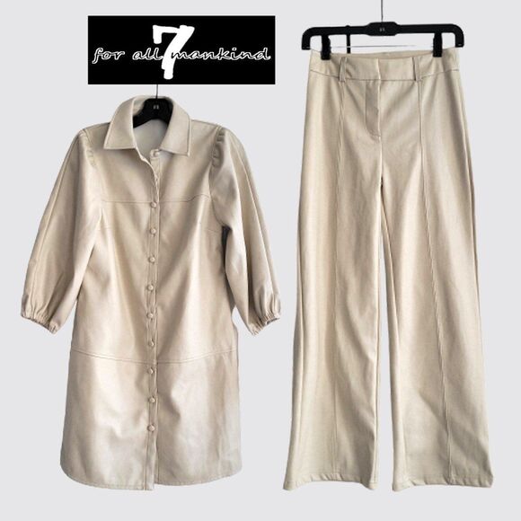 7 For All Mankind NEW Old Money Faux Leather 2-Piece Pantsuit XS - Picture 1 of 12